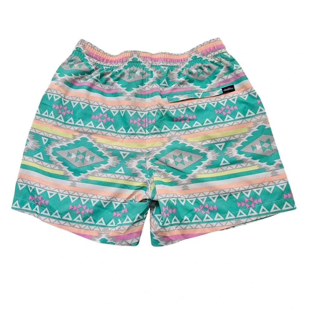 Chubbies Mens Swim Trunks Teal Pastel Neon Tribal Aztec Retro Print Sz S‎